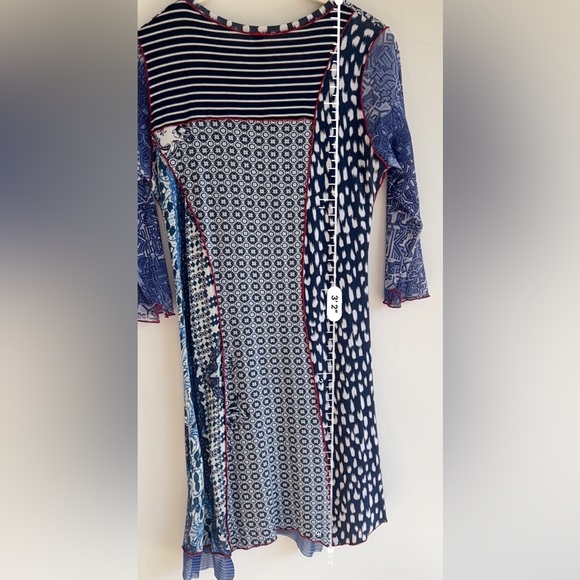 Anya SF Patchwork panel Print Dress Blue Mixed Pattern 3/4 Sleeve Boho Size S - Picture 10 of 14